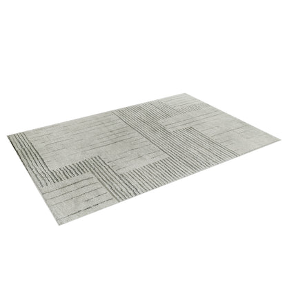 Jabeza Soft Contemporary Printed Rug 160x230cm, showcasing a close-up of its intricate grey and black design, highlighting its plush texture and modern aesthetic suitable for various interior styles.