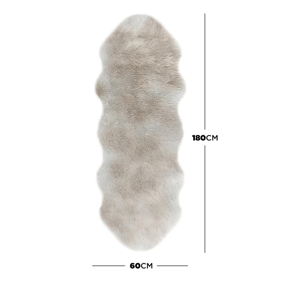 Kalina 60x180cm Shaggy Fluffy Fur Rug in Tan & White features a long, narrow shape with a soft, shaggy pile and undulating edges, perfect for adding warmth to any space.