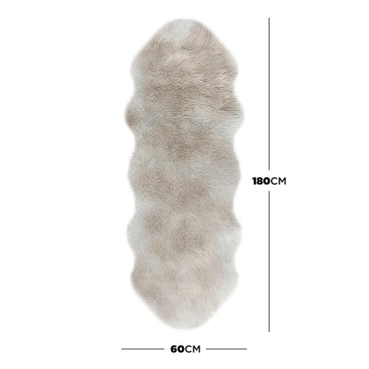 Kalina 60x180cm Shaggy Fluffy Fur Rug in Tan & White features a long, narrow shape with a soft, shaggy pile and undulating edges, perfect for adding warmth to any space.
