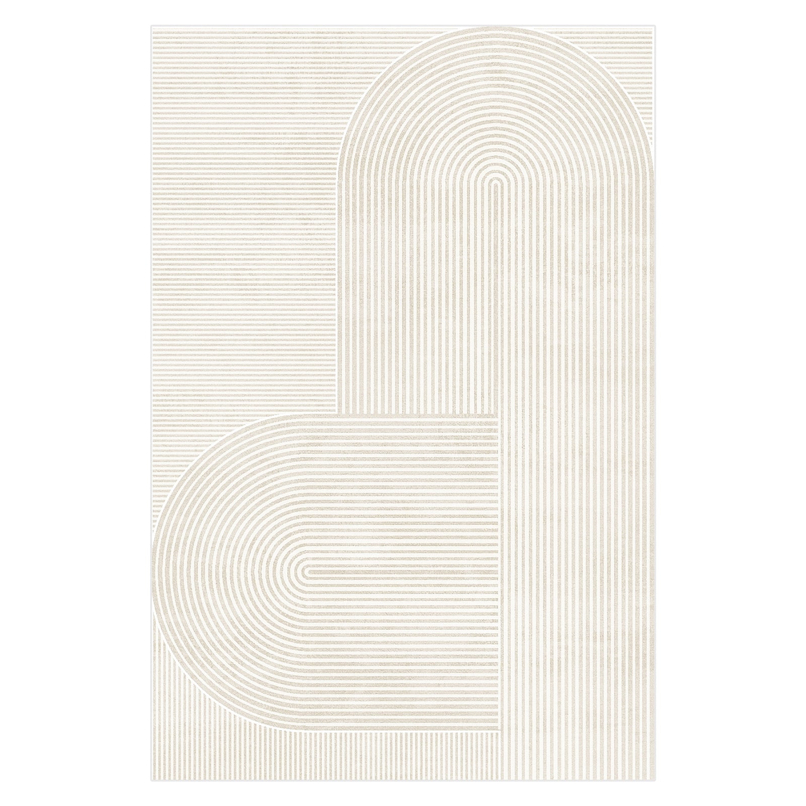 Krokom 120x180cm Modern Abstract Indoor Floor Rug showcasing a minimalist, overlapping arch design with fine beige lines on an off-white backdrop, ideal for contemporary interiors.
