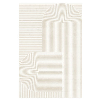 Krokom 120x180cm Modern Abstract Indoor Floor Rug showcasing a minimalist, overlapping arch design with fine beige lines on an off-white backdrop, ideal for contemporary interiors.