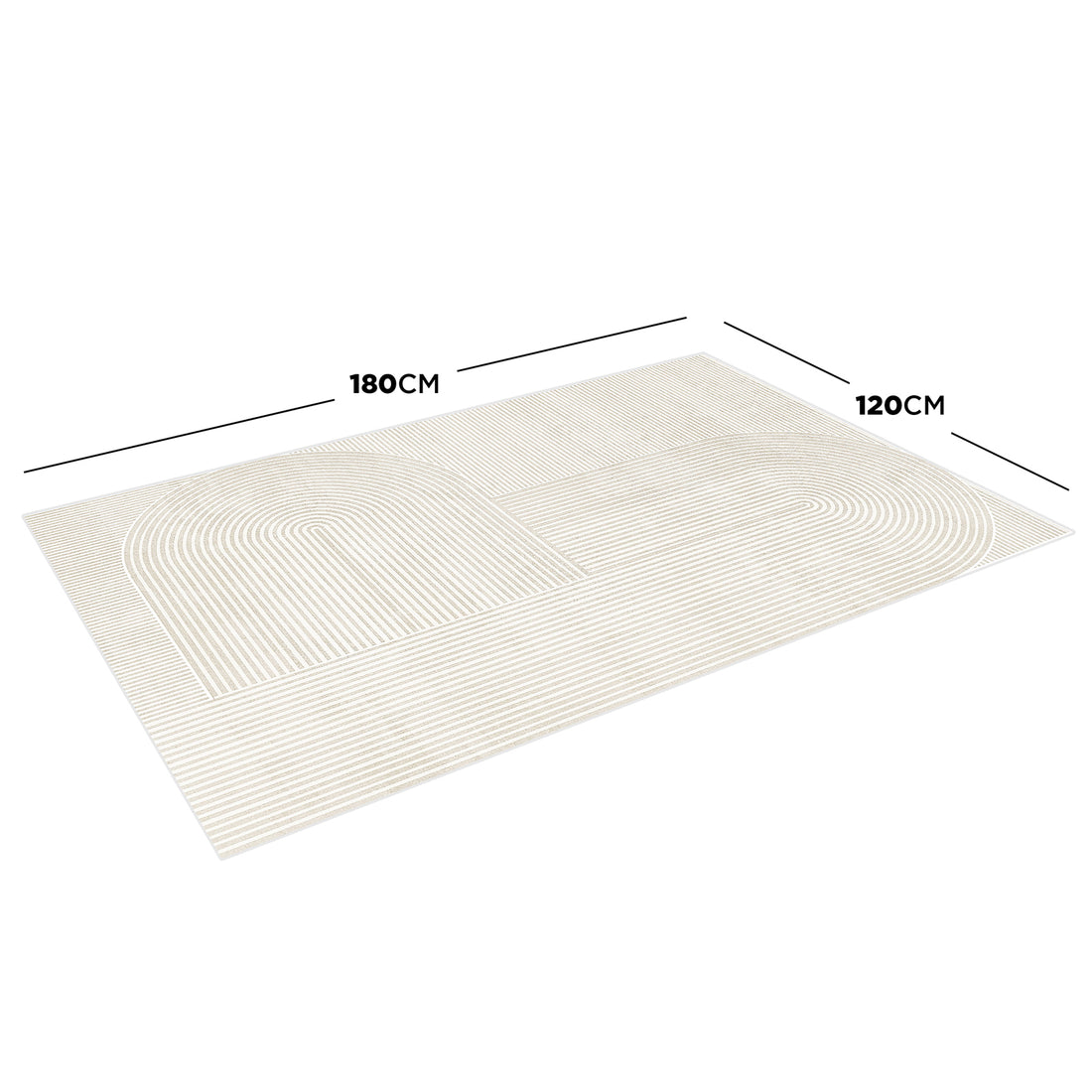 Krokom 120x180cm Modern Abstract Indoor Floor Rug, pale-cream with subtle linear arch pattern, displayed on white background, showcasing its lightweight, rectangular design ideal for contemporary and minimalist interiors.