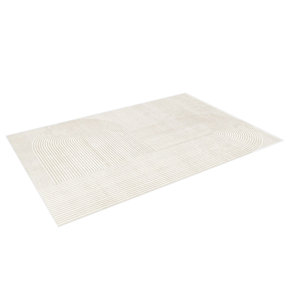 Krokom 160x230cm Modern Abstract Indoor Floor Rug features an off-white tone-on-tone linear pattern with U-shaped motifs, ideal for contemporary spaces, enhancing aesthetic appeal and functionality.