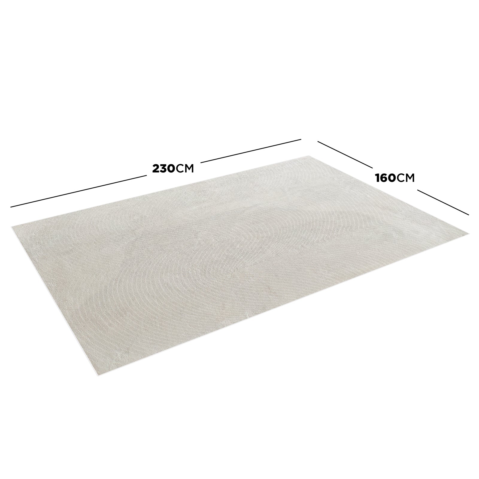 Lita 160x230cm Polyester Tufted Modern Abstract Rug, light-beige with subtle concentric texture, shown flat with dimension lines indicating size on a white background.