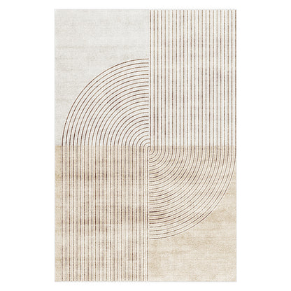 Lunder 160x230cm Modern Abstract Floor Rug features a neutral palette with four quadrants of contrasting patterns, intersected by a large circular motif of thin concentric arcs.