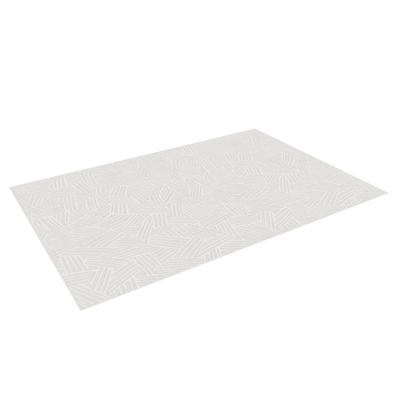 Malung 200x300cm Contemporary Indoor Floor Rug, off-white with subtle geometric pattern of linear stick shapes, laid on a white background, showcasing its intricate design and modern appeal.
