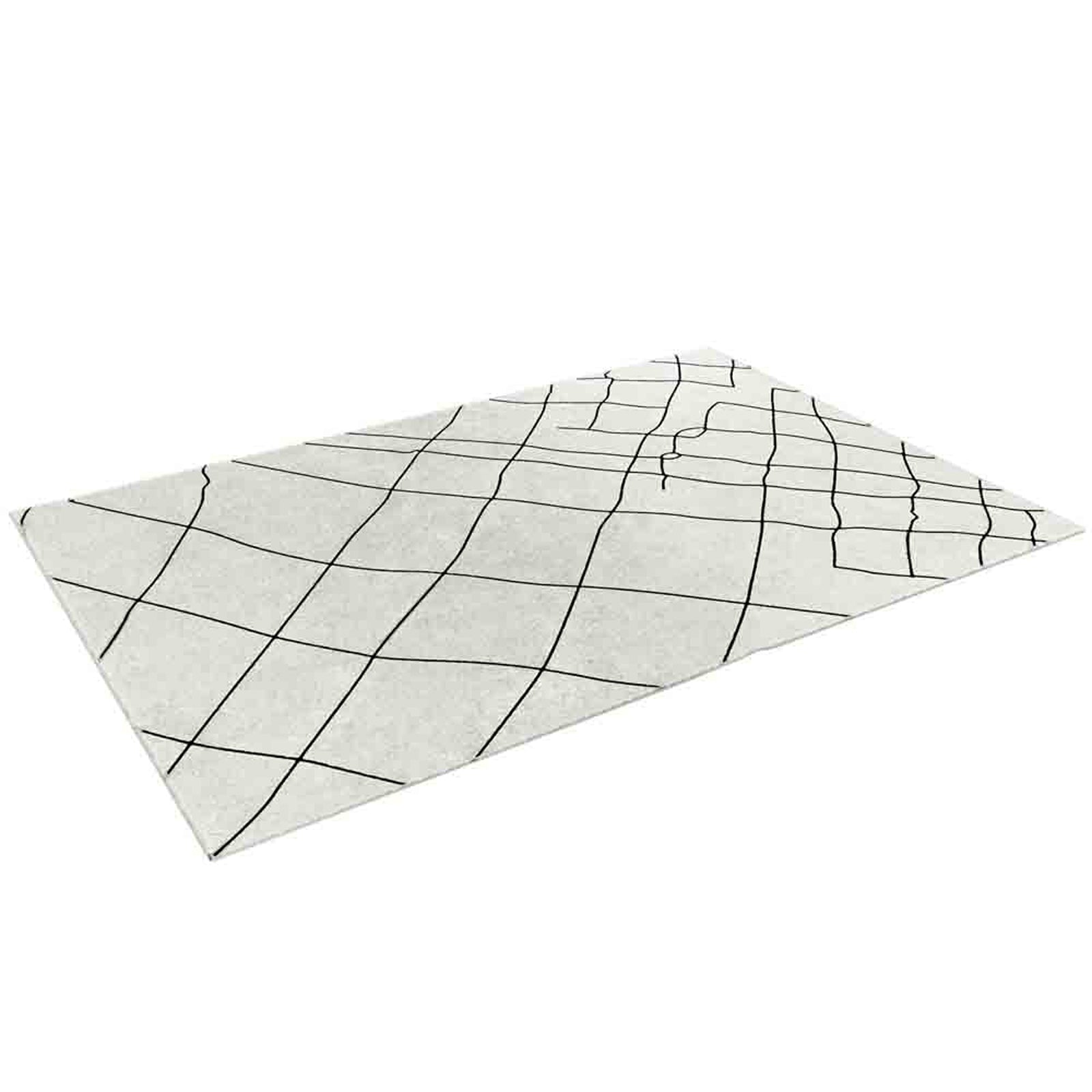 Melody Black & White Modern Rug 160x230cm features an ivory base with striking abstract black lines. Ideal for high-traffic areas, this Scandinavian-inspired rug complements vibrant or eclectic decor.