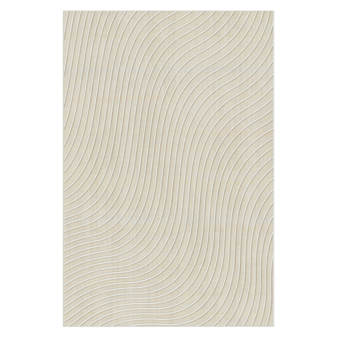 Meraker Modern Abstract Rug 160x230cm features a light-beige surface with subtle wavy white stripes, offering a contemporary design that complements modern interiors.