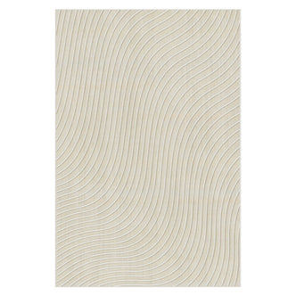 Meraker Modern Abstract Rug 160x230cm features a light-beige surface with subtle wavy white stripes, offering a contemporary design that complements modern interiors.