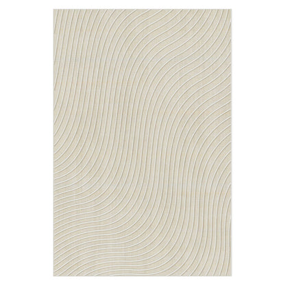 Meraker Modern Abstract Rug 160x230cm features a light-beige surface with subtle wavy white stripes, offering a contemporary design that complements modern interiors.