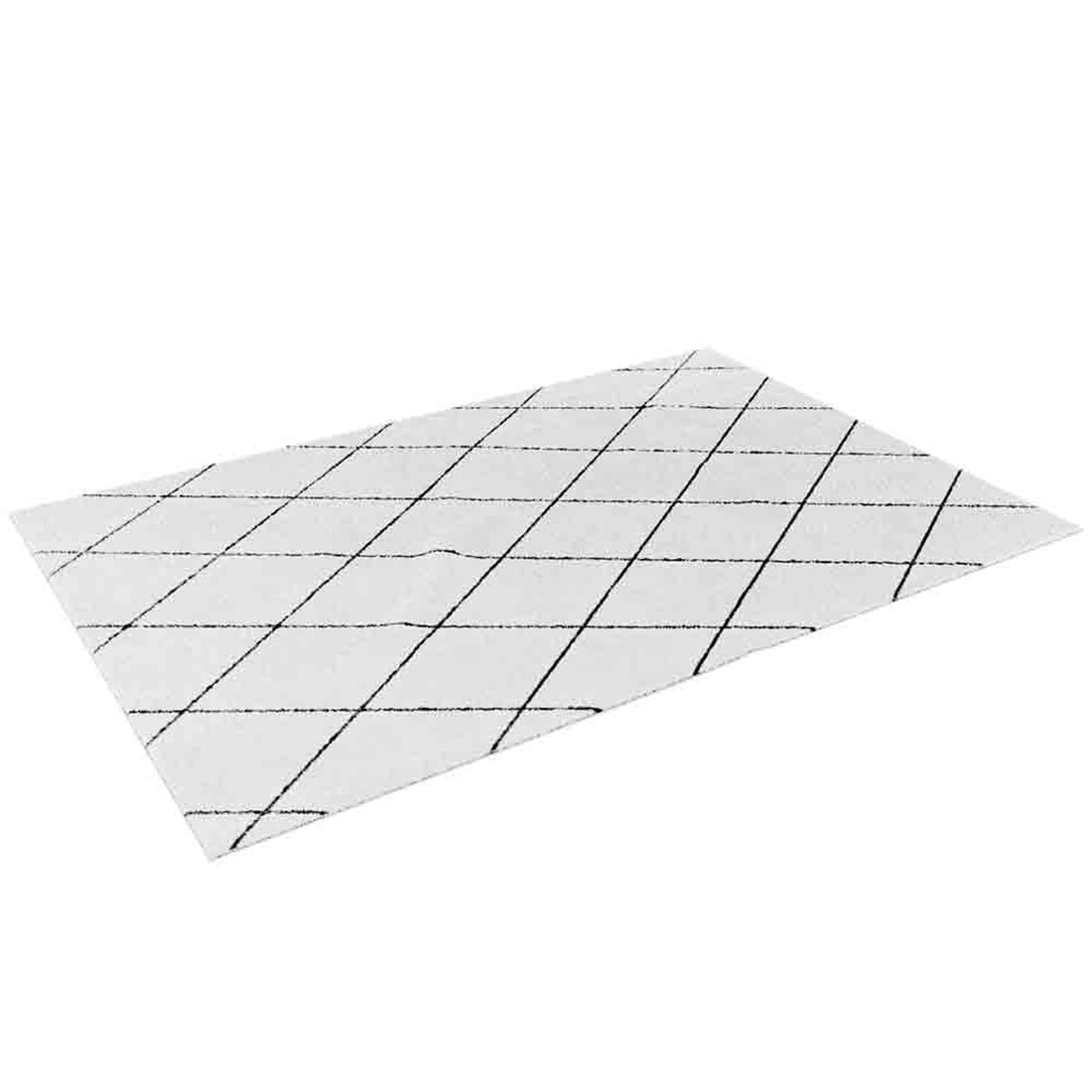 Milani 120x170cm Contemporary Printed Indoor Floor Rug with a grid of thin, dark intersecting lines forming a diamond pattern on a flat rectangular surface, reflecting modern Scandinavian design.