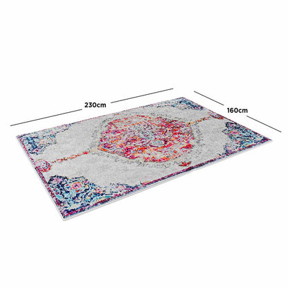 Morgan Distressed Persian Silky Rug 160x230cm features a medallion design with distressed details, visible multicolour pattern, and a smooth, low-pile surface, perfect for high-traffic areas.