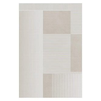 Nicho 160x230cm Polyester Tufted Modern Abstract Indoor Rug with grid pattern, featuring fine stripes and solid textured panels, in a minimalist geometric design.