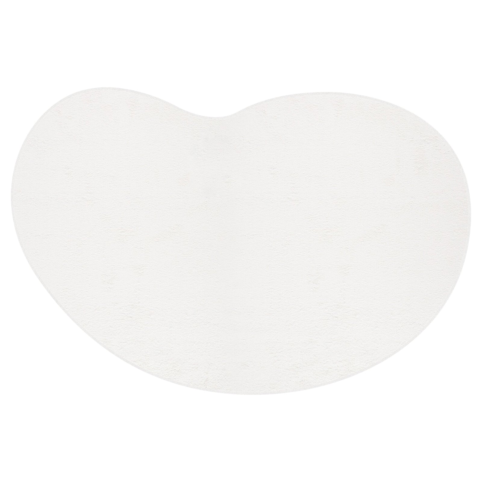 Parna Curved 240x330cm Large Shag Rug in Cream White, featuring a plush, kidney-bean shape with a softly textured, irregular oval design and a slight inward curve along the top edge.