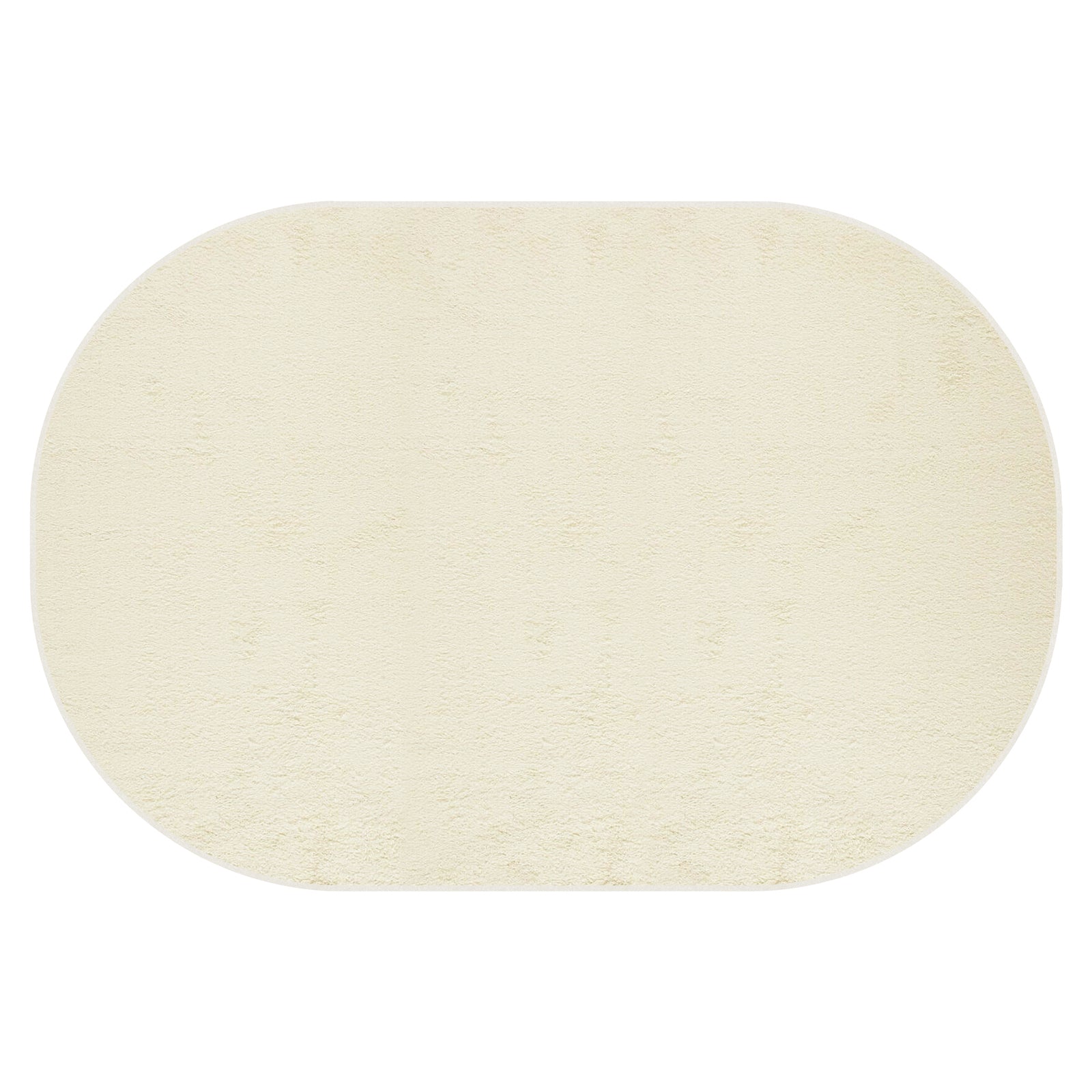 Pavla 200 x 300cm Oval Shaggy Rug in Beige features a plush, soft oval design with a subtle heat-printed pattern, ideal for adding a cosy, inviting touch to any room.