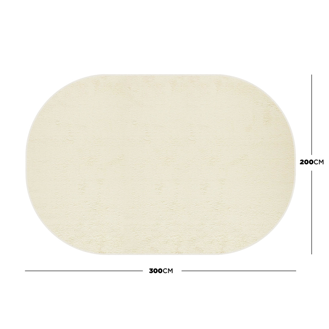Pavla 200 x 300cm Oval Shaggy Rug in Beige, showcasing its large, oval shape and plush texture, laid flat on a white background, highlighting its inviting and cosy appeal for home décor.