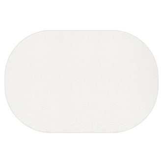Pavla 200 x 300cm Oval Shaggy Rug in Cream White, featuring a simple, plain oval shape with a lightly textured, terry-cloth-like surface, offering elegant softness and comfort for any room.