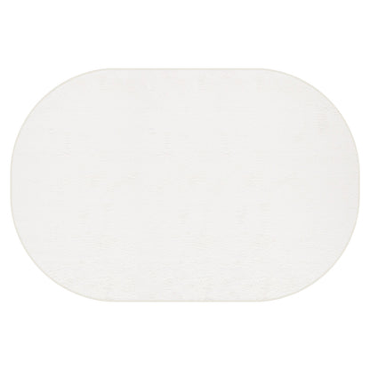 Pavla 200 x 300cm Oval Shaggy Rug in Cream White, featuring a simple, plain oval shape with a lightly textured, terry-cloth-like surface, offering elegant softness and comfort for any room.