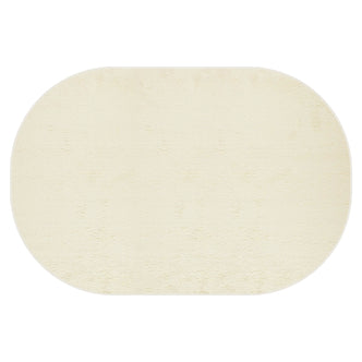 Pavla Oval Shaggy Rug - Beige 240 x 330cm, a plush, oval-shaped rug with a soft, shaggy texture, displayed on a plain white background, highlighting its inviting and cosy design.