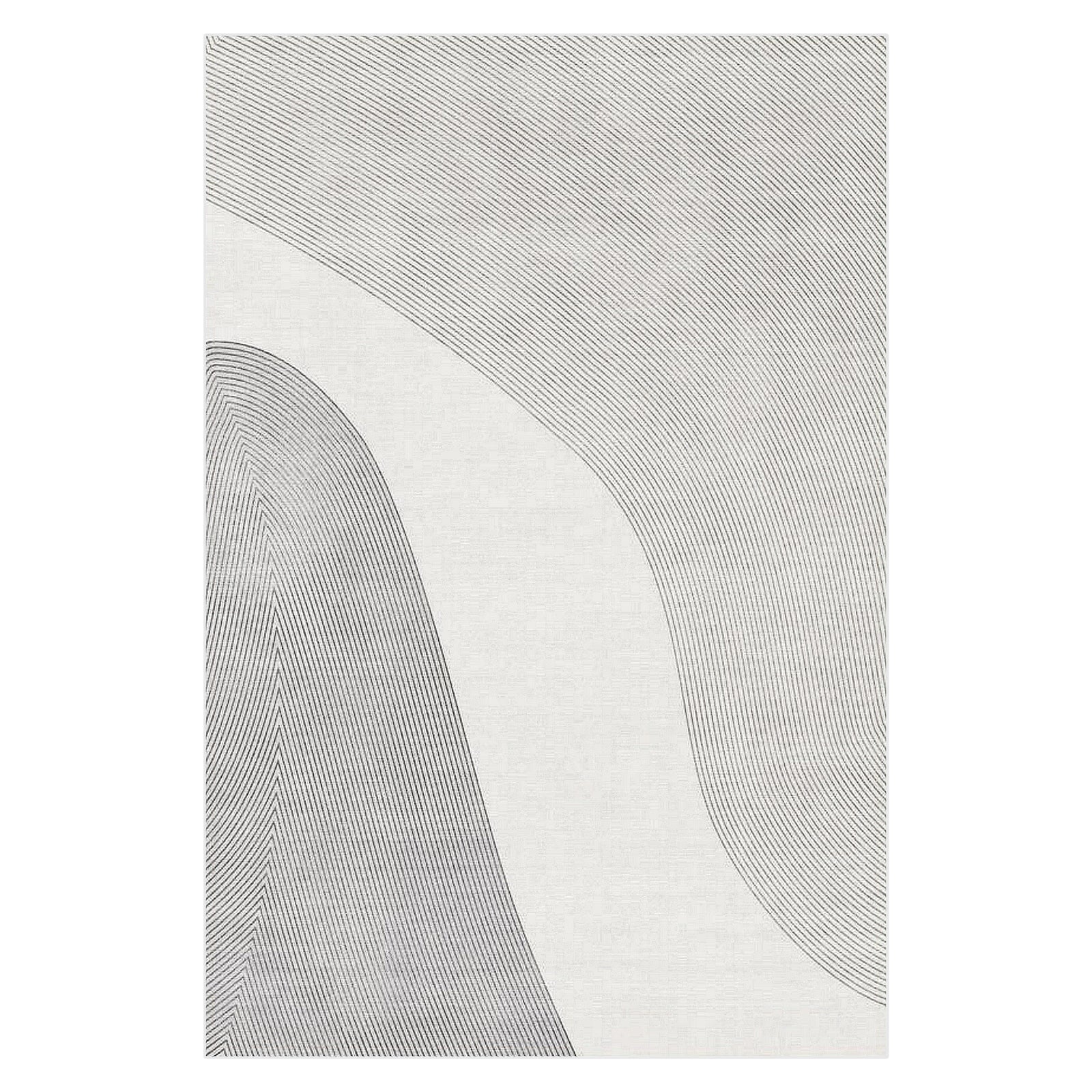 Ramvik 200x300cm Abstract Indoor Floor Rug features a modern, sculptural design with thin, overlapping curved lines, creating a topographic effect, perfect for adding contemporary flair to any room.