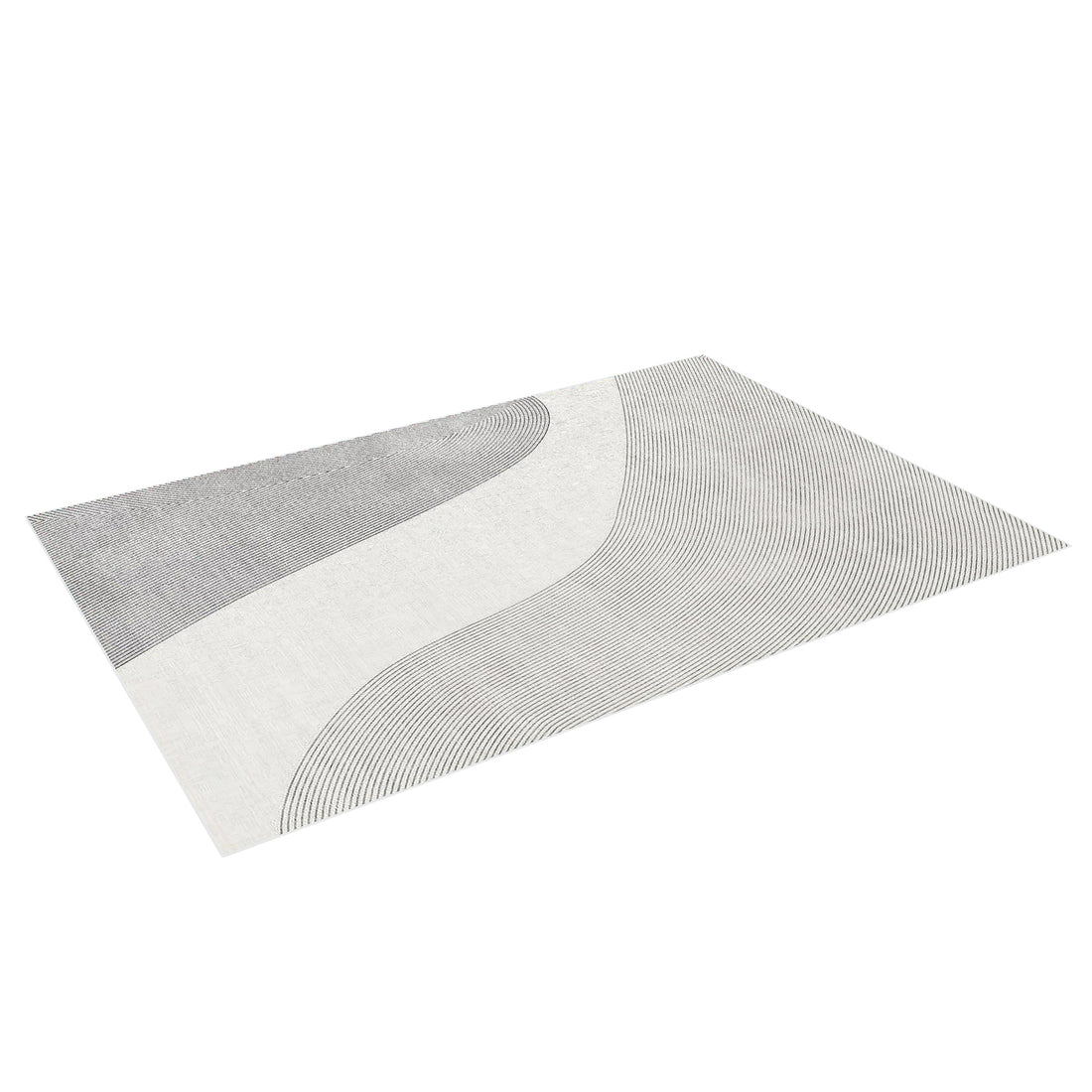 Ramvik 200x300cm Abstract Indoor Floor Rug featuring a cream background with modern gray lines forming opposing curves, highlighting its minimalist and contemporary design.