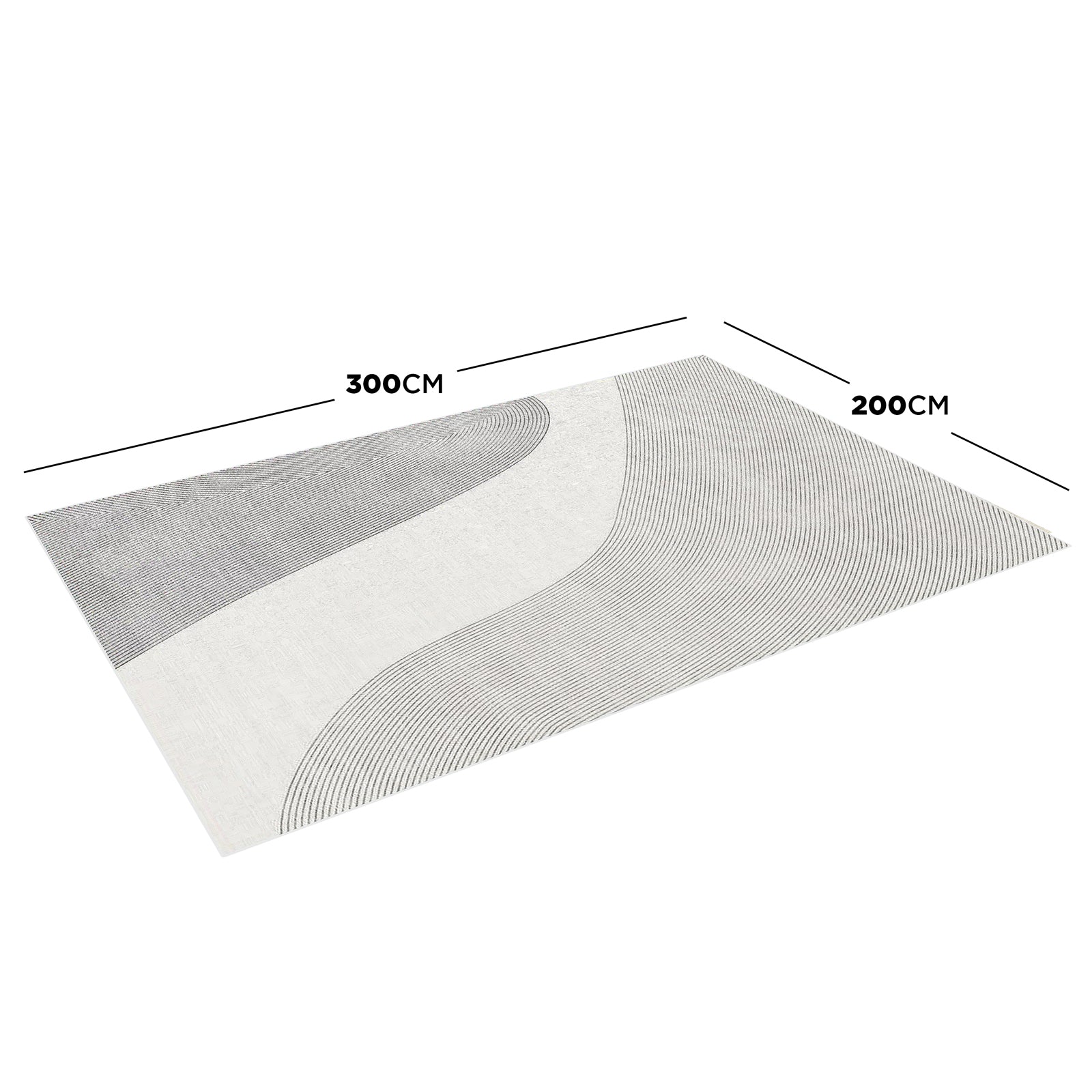 Ramvik 200x300cm Abstract Indoor Floor Rug featuring gently curving, parallel two-tone lines over a light background, highlighting a minimalist design that complements modern interiors.