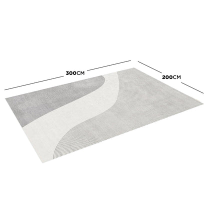 Ramvik 200x300cm Abstract Indoor Floor Rug featuring gently curving, parallel two-tone lines over a light background, highlighting a minimalist design that complements modern interiors.