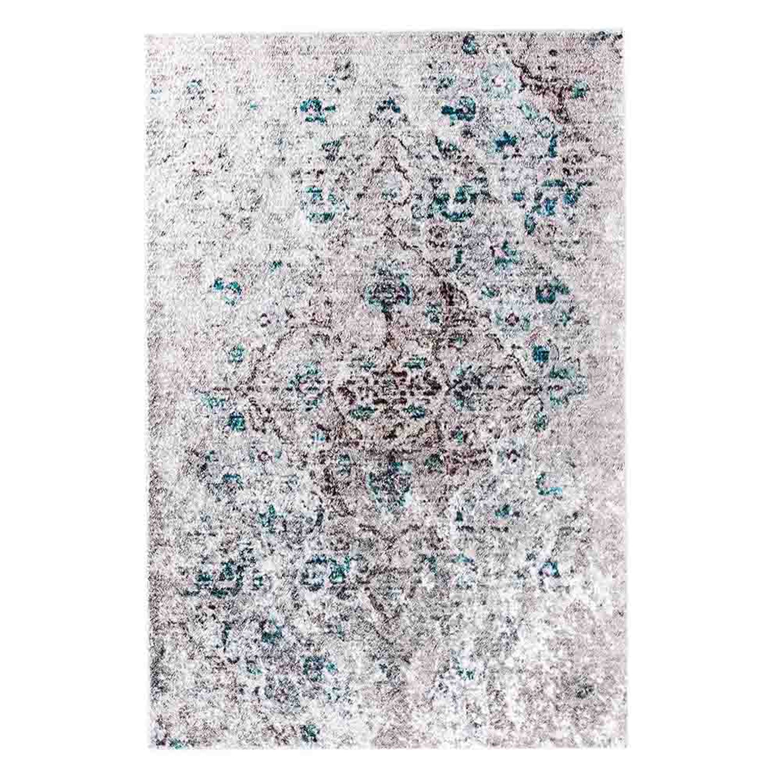 Riana Distressed Faded Design Rug 200x300cm features a close-up of its intricate medallion pattern with visible distressed details, showcasing a vintage-inspired look ideal for high-traffic areas.