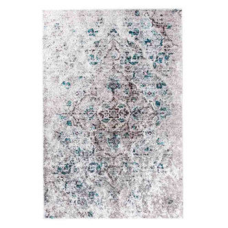 Riana Distressed Faded Design Rug 200x300cm features a close-up of its intricate medallion pattern with visible distressed details, showcasing a vintage-inspired look ideal for high-traffic areas.