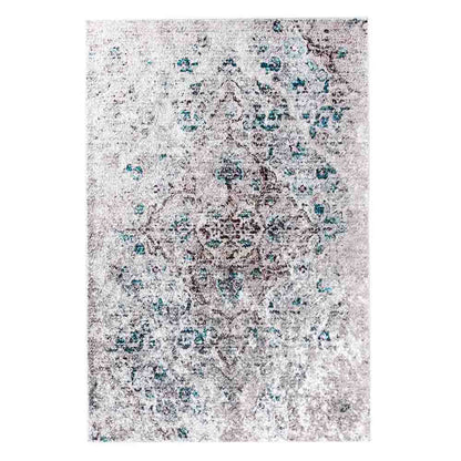 Riana Distressed Faded Design Rug 200x300cm features a close-up of its intricate medallion pattern with visible distressed details, showcasing a vintage-inspired look ideal for high-traffic areas.