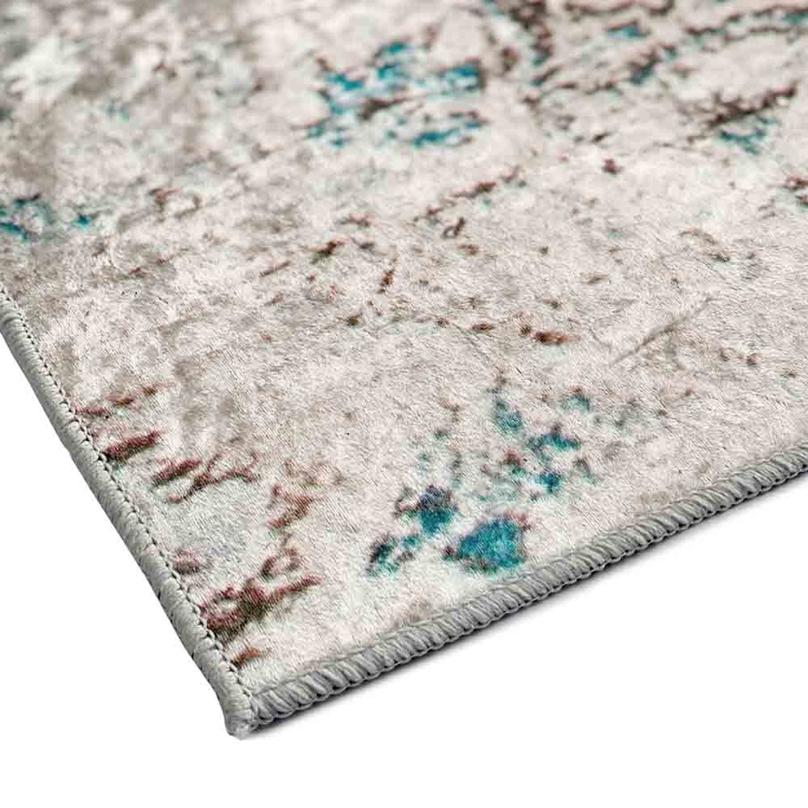 Close-up of the Riana Distressed Faded Design Rug 200x300cm, showcasing its intricate medallion pattern and vintage distressed appearance, ideal for high-traffic areas with a soft and durable texture.