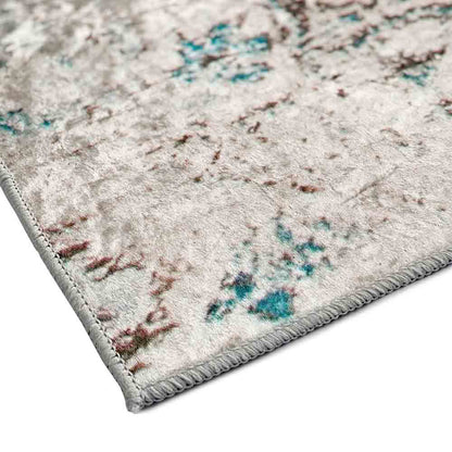 Close-up of the Riana Distressed Faded Design Rug 200x300cm, showcasing its intricate medallion pattern and vintage distressed appearance, ideal for high-traffic areas with a soft and durable texture.
