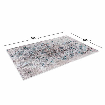 Riana Distressed Faded Design Rug 200x300cm, featuring a close-up of its intricate medallion pattern with a vintage, distressed look, emphasizing its soft texture and elegant Persian-inspired design.
