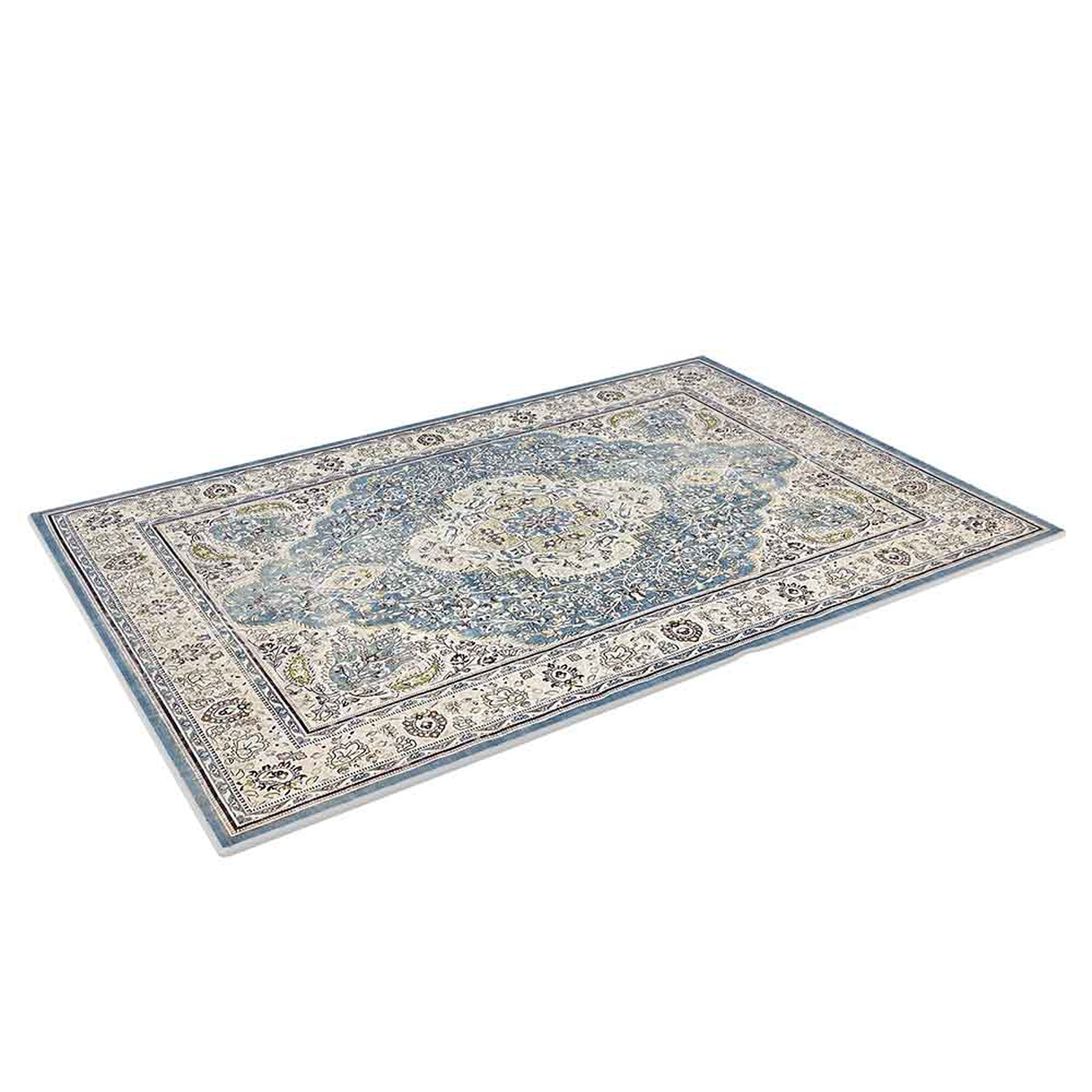 Roshni Distressed Persian Silky Rug 160x230cm showcases a floral medallion pattern with intricate detailing, featuring a distressed, vintage look that enhances any living space with a luxurious touch.