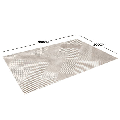 Rosson 200x300cm Large Modern Abstract Indoor Rug with beige-and-cream geometric design on a white background, featuring striped blocks and triangles, offering a subtle yet striking modern aesthetic.