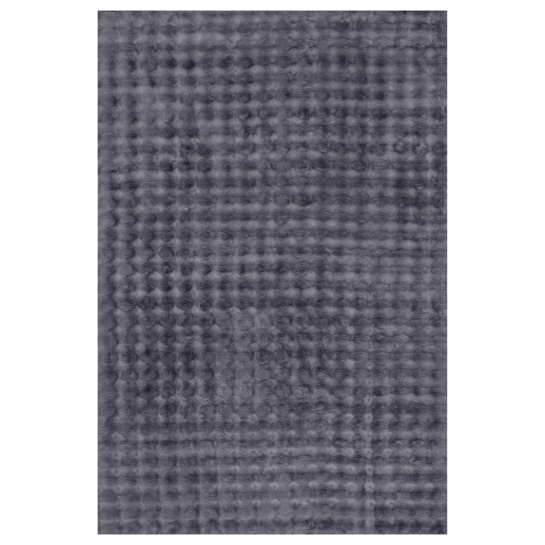 Severa 180x300cm Fluffy Fur Textured Bubble Rug Grey features a close-up of its plush, waffle-textured surface, showcasing luxurious, soft, pile-style textile resembling rabbit fur for ultimate comfort.