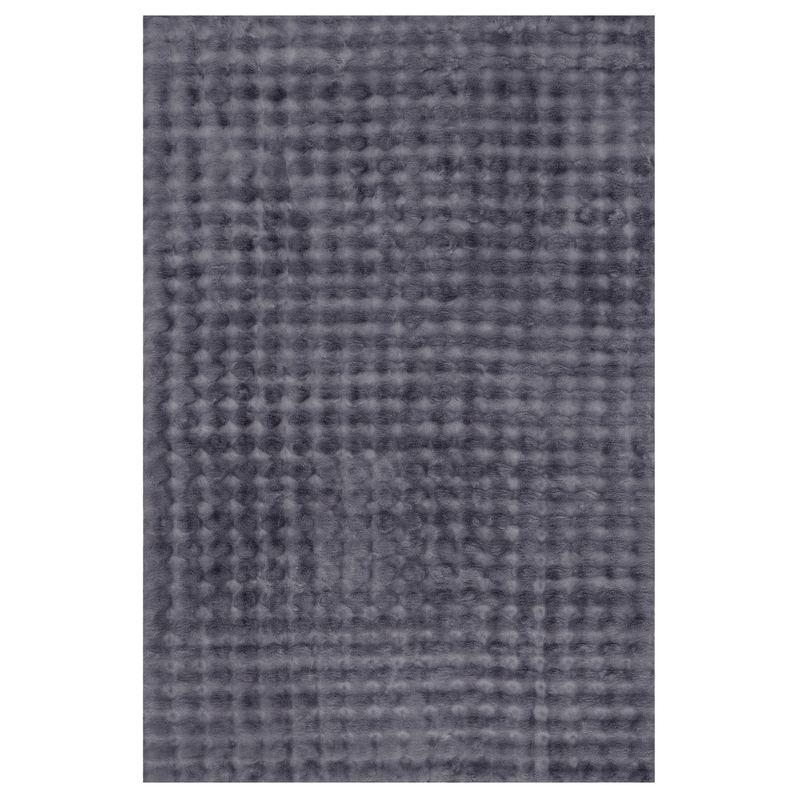 Severa 180x300cm Fluffy Fur Textured Bubble Rug Grey features a close-up of its plush, waffle-textured surface, showcasing luxurious, soft, pile-style textile resembling rabbit fur for ultimate comfort.