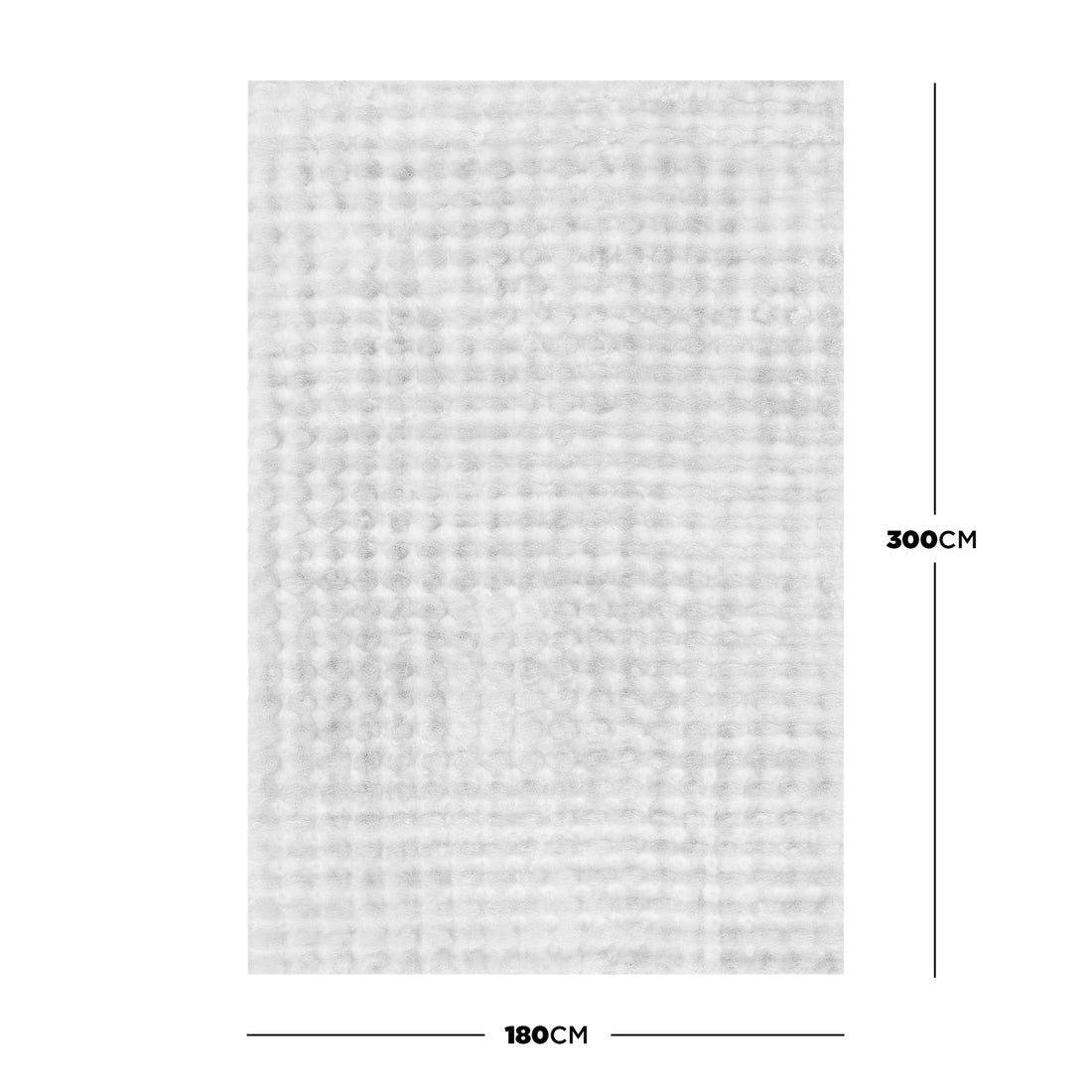 Severa 180x300cm Fluffy Textured Bubble Rug features a rectangular, off-white, raised-pattern grid texture, resembling a waffle-weave effect, laid flat on a plain background.