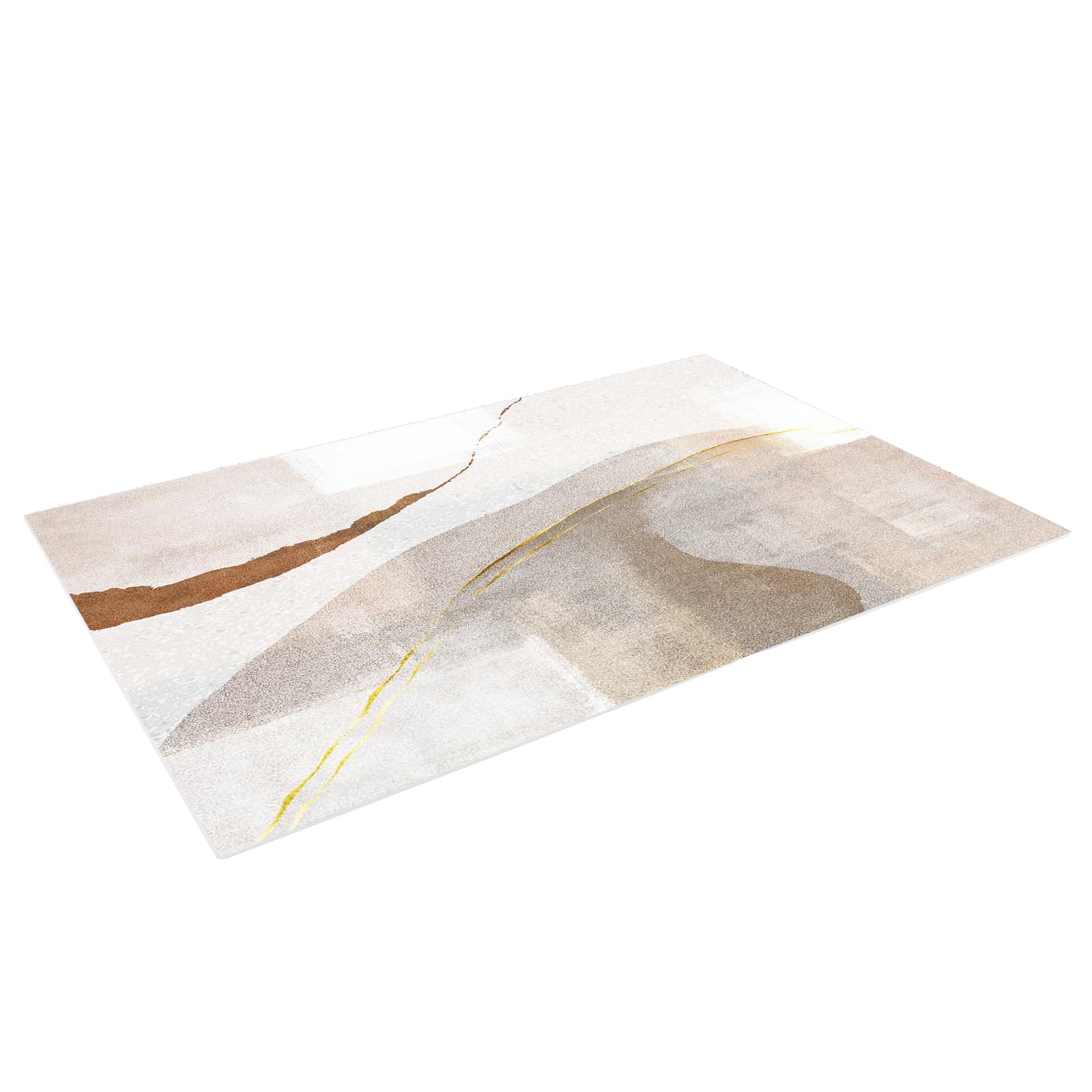 Talbyn Contemporary Abstract Floor Rug 200 x 300cm, featuring a modern abstract pattern in muted earth tones with a thin golden yellow accent line, laid flat on a white background.