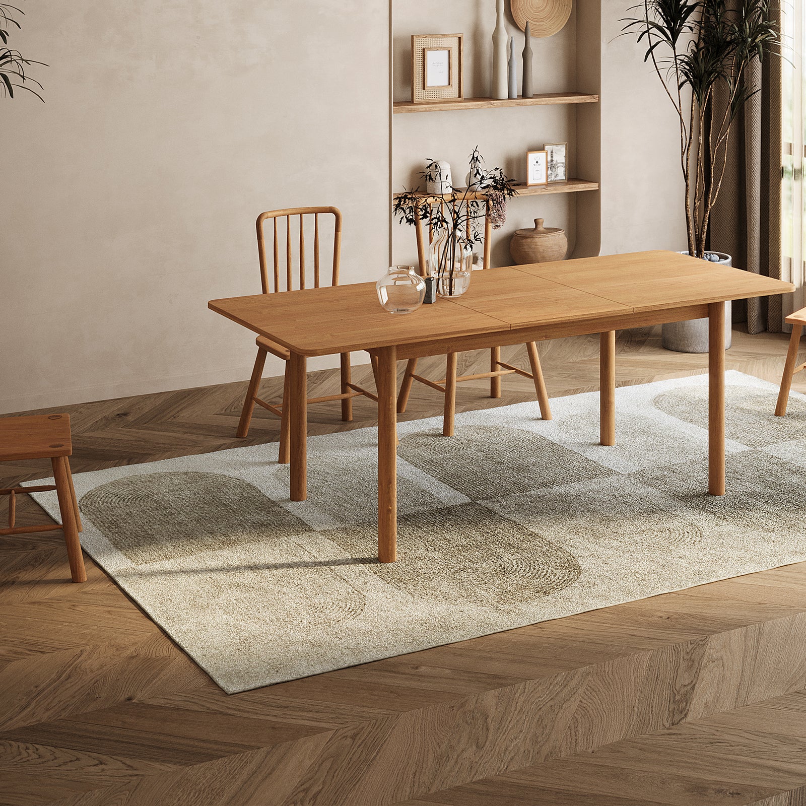 Tyche Soft Contemporary Printed Floor Rug 200 x 300cm displayed on a floor, showcasing its intricate pattern and plush texture. The rug's anti-slip backing is subtly visible, emphasizing its secure placement.