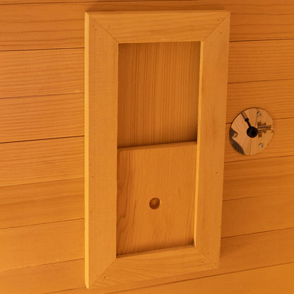 Close Up of Harlow 2 Person Canadian Hemlock Infrared Home Sauna Temp Sensor