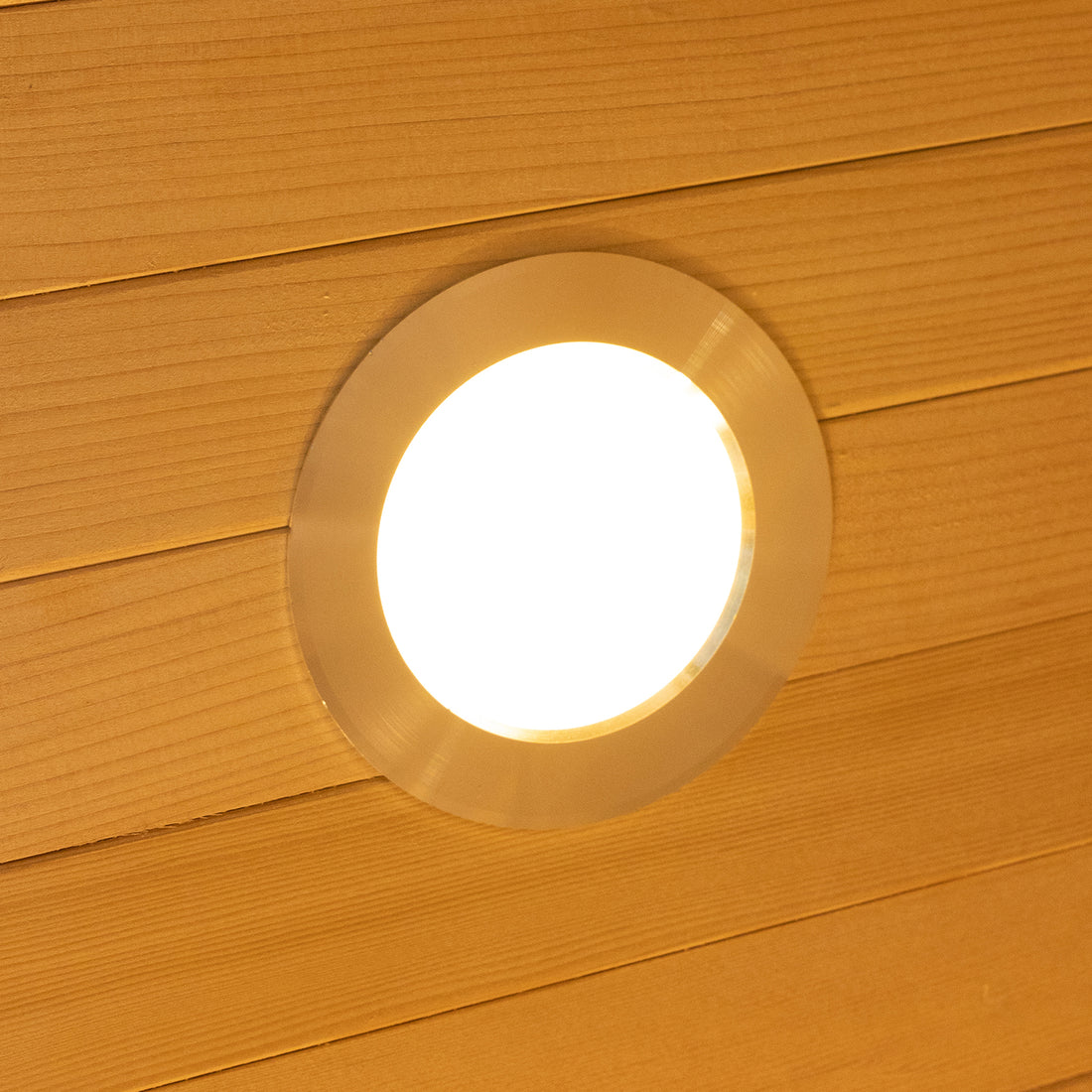 Close Up of Interior light of Harlow 3 Person Canadian Hemlock Infrared Home Sauna