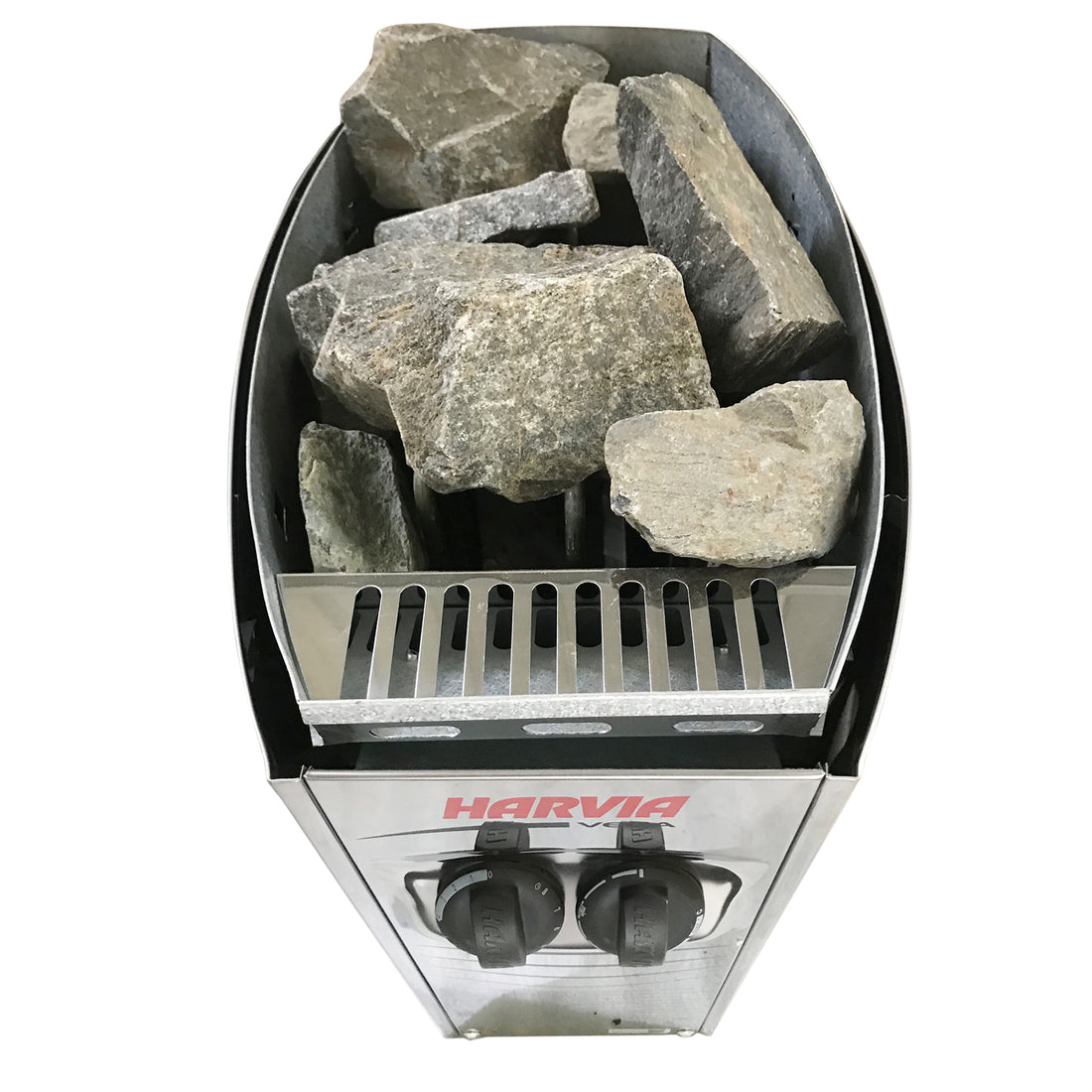 6kW Harvia Stove Heater for Luola 2-Person Sauna depicted with a focus on its robust, stainless steel construction, designed to provide optimal heat for outdoor sauna relaxation.