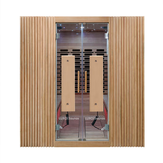 Hehku 4 Person Ultra Low EMF Full Spectrum Infrared Sauna styled in a room setting