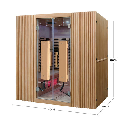 Hehku 4 Person Ultra Low EMF Full Spectrum Infrared Sauna styled in a room setting