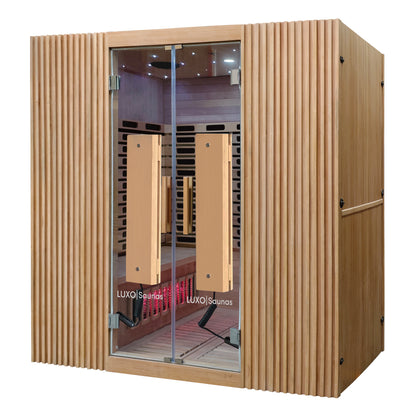 Hehku 4 Person Ultra Low EMF Full Spectrum Infrared Sauna styled in a room setting