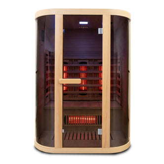 Full infrared sauna cabin on a white background