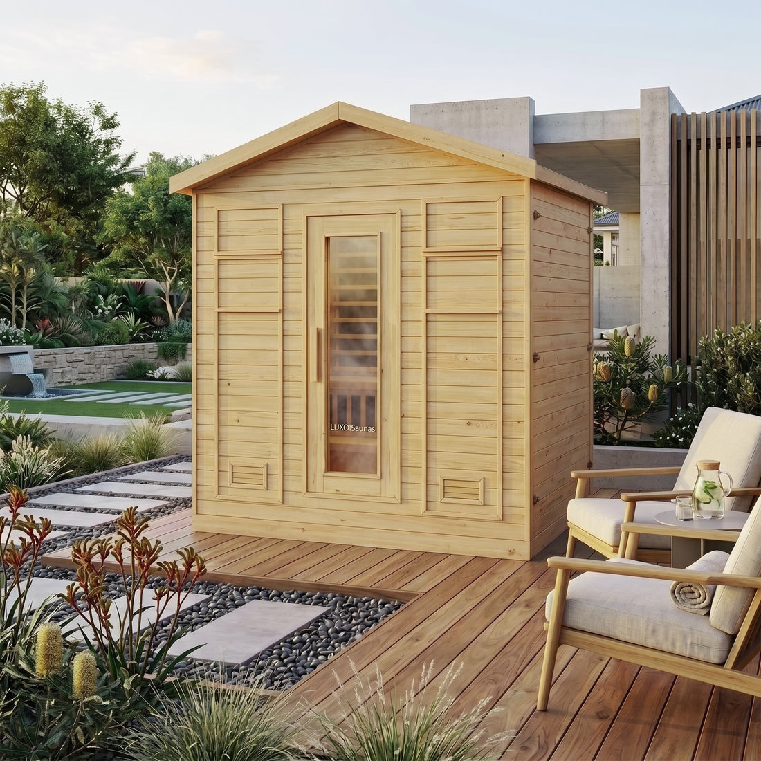 Kiima 6-Person Hybrid Infrared & Finnish Outdoor Sauna in Natural
