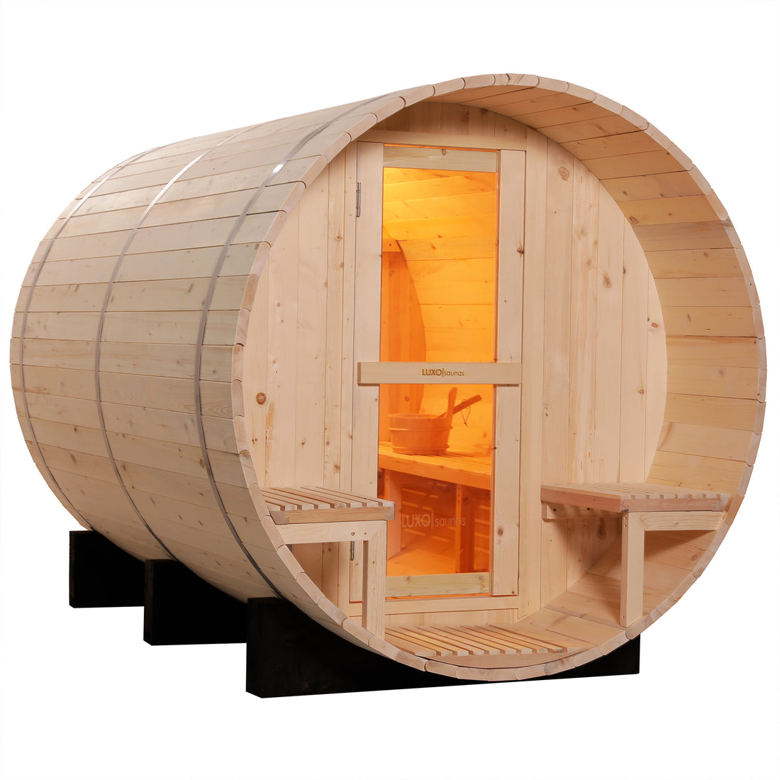 Luola 4 Person Outdoor Barrel Sauna - Pine - w/ 8KW Harvia Heater