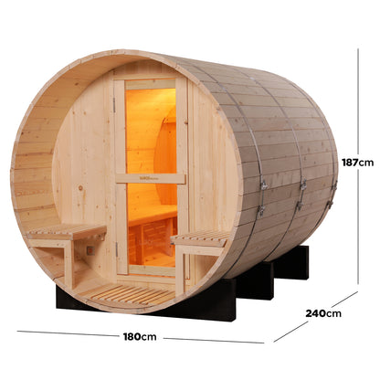Luola 4 Person Outdoor Barrel Sauna - Pine - w/ Wood Burning Stove